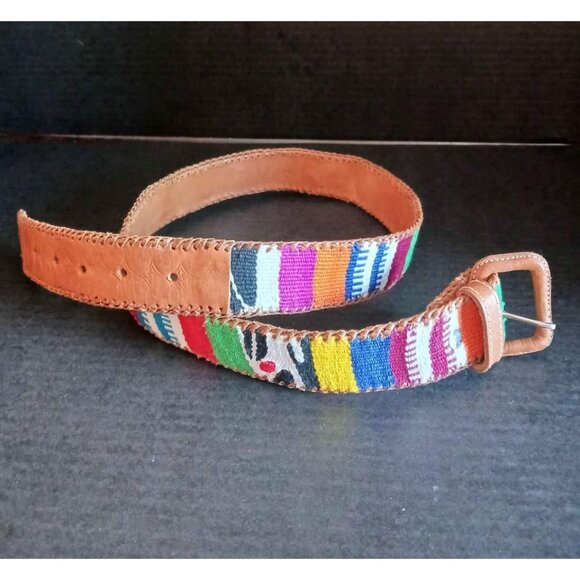Handcrafted Guatemalan Leather Woven Colorful Belt M/L - Picture 1 of 6